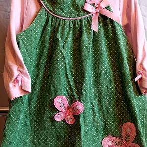 Charming Green Dress with Pink Butterfly Details
